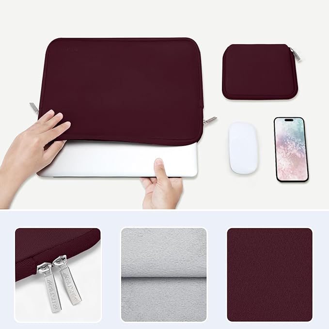 MOSISO Laptop Case 15 inch, 15 inch Laptop Sleeve Bag Compatible with MacBook Air M5 A3448 M4 A3241 M3 A3114 M2 A2941 2026-2023, Dell XPS, Neoprene Computer Sleeve Bag with Small Case, Wine Red