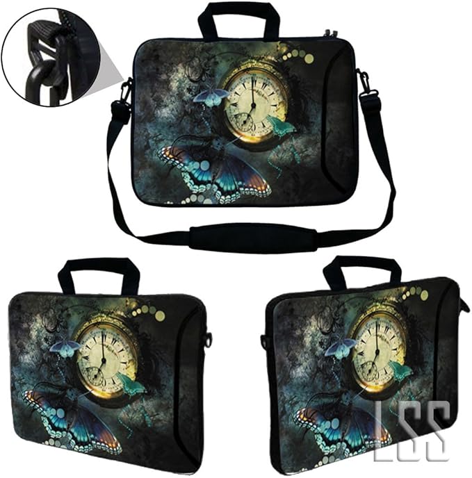 LSS 13.3 inch Laptop Sleeve Bag Notebook with Extra Side Pocket, Soft Carrying Handle & Removable Shoulder Strap for 12" 12.1" 13" 13.3" Acer,Asus, HP, Sony - Clock Butterfly Floral