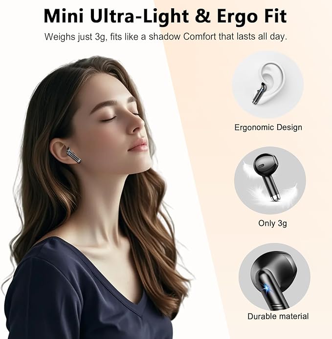 Wireless Earbuds, Bluetooth Headphones V5.4 Stereo Bass Ear Buds with ENC Noise Cancelling Mics,56H Bluetooth Earbuds with LED Display Charging Case, IP7 Waterproof Earphones for Android iOS【Mini】