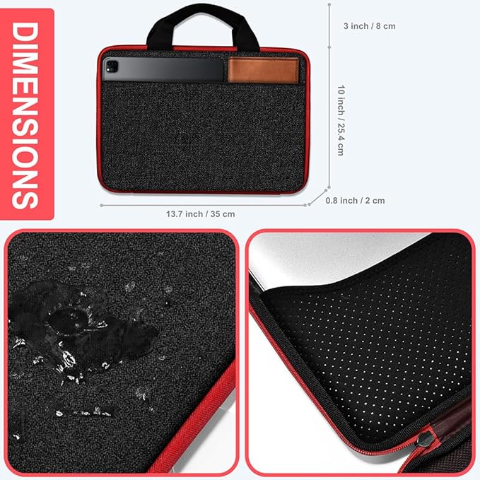 Hseok Laptop Case 13.3-14 inch Sleeve, TSA Computer Handbag Water-Resistant and Shockproof Bag Compatible with MacBook Pro/Neo 14", Mac Air/Pro 13.3" and 13"-14" Notebooks Chromebooks,Black-red