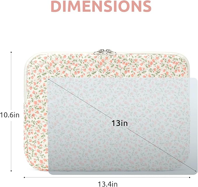 Puffy Laptop Sleeve 13 Inch Cute Quilted Laptop Protective Case Padded Floral Computer Sleeve for MacBook (B-Pink, 13 Inch)