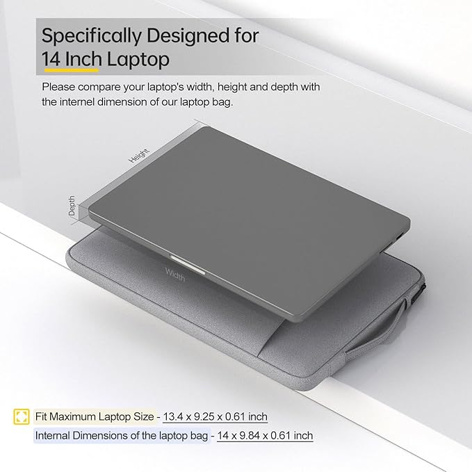 14 inch Laptop Case Sleeve for HP Omnibook 14/ Stream 14/ Chromebook/Elitebook, Lenovo Yoga/IdeaPad, Dell Inspiron Carrying Bag, Light Grey