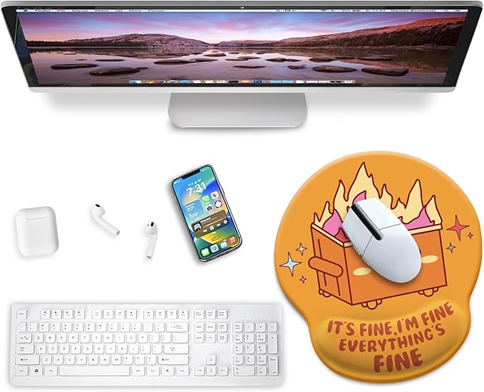 Blusabaca Dumpster on Fire Mouse Pad with Wrist Rest, Funny Cute Ergonomic Mouse Pads for Desk Wrist Support, Mousepad for Wireless Mouse Gaming Work Home Desk Accessories Office Supplies Decor Women