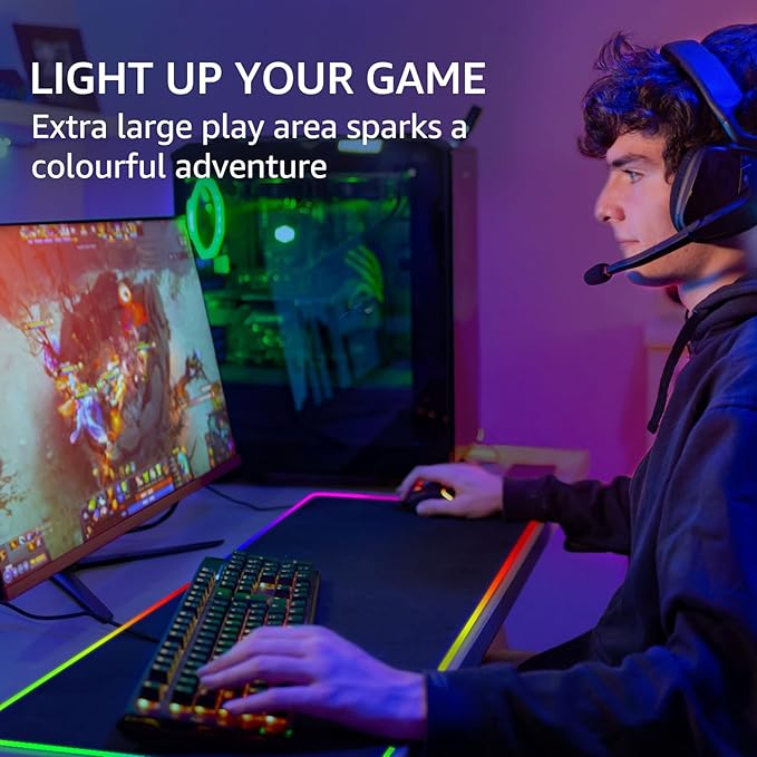 KTRIO RGB Large Gaming Mouse Pad Desk Mat, Superior Micro-Weave Cloth for Precise Mouse Control, Non-Slip Rubber Base, Stitched Edges, Water-Resistant, for Gamer, Office & Home, 31.5 x 11.8 in