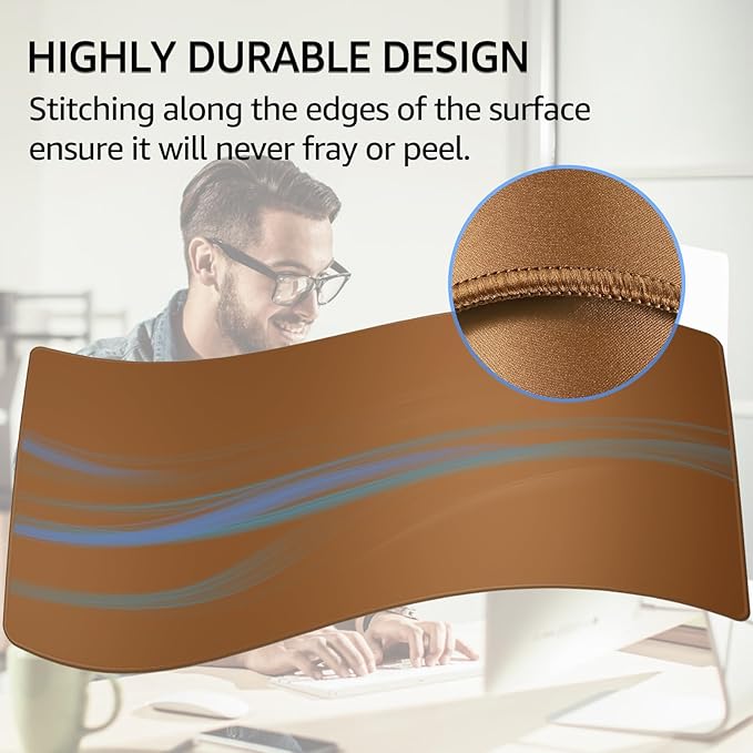 KTRIO Large Gaming Mouse Pad Desk Mat, Superior Micro-Weave Cloth, Non-Slip Rubber Base, Stitched Edges, Water-Resistant, for Gamer, Office & Home, 31.5 x 15.7 Inch，Coffee Brown