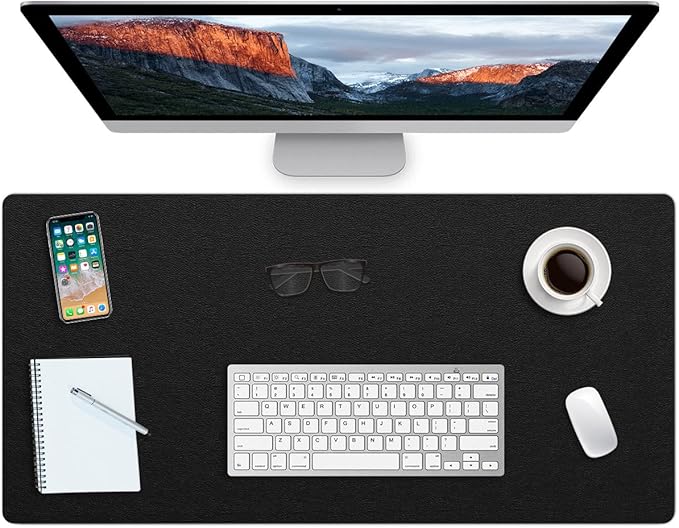 PVC Leather Desk Pad Blotter Ultra Thin Large Mouse Pad Waterproof Laptop Writing Mat Non-Slip Desk Cover Protector (Black, 16" x 32")