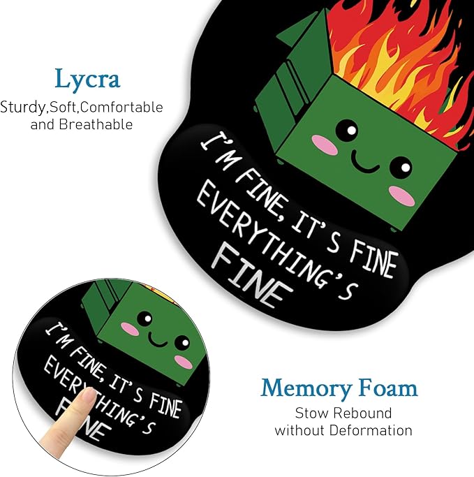 Ergonomic Mouse Pad with Wrist Support, Dumpster on Fire Mouse Pad with Wrist Rest, Gaming Mousepad with Non-Slip Pain Relief PU Base, Cute Mouse Pad for Desk Accessories Office Supplies Decor