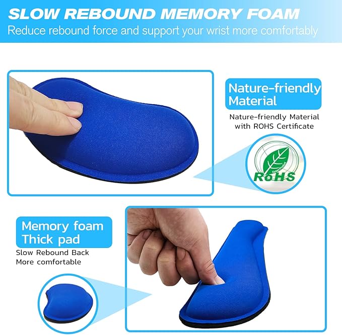 Keyboard Wrist Rest and Mouse Wrist Rest Set - Ergonomic Memory Foam Wrist Cushion - for Wrist Support on Computer, Laptop, Office, Playing Games, Typing Relieves Wrist Pain Navy Blue