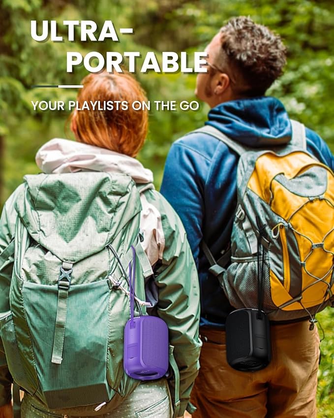 NOTABRICK Bluetooth Speakers,Portable Wireless Speaker with 15W Stereo Sound, IPX6 Waterproof Shower Speaker, Dual Pairs, Portable Speaker for Party Beach Camping, Purple