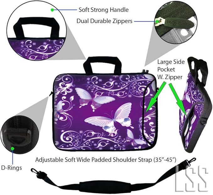 LSS 13.3 inch Laptop Sleeve Bag Notebook with Extra Side Pocket, Soft Carrying Handle & Removable Shoulder Strap for 12" 12.1" 13" 13.3" Apple MacBook Air, GW, Acer, Aspire Asus, Dell, HP, Sony, T