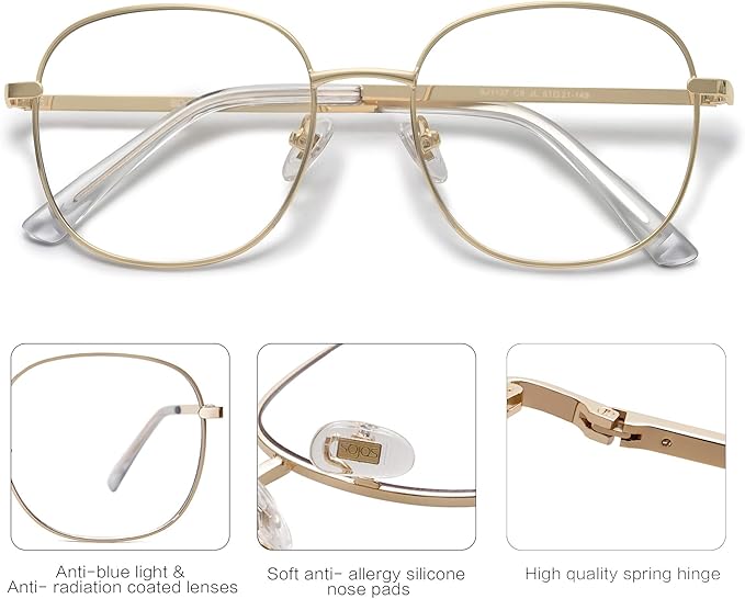 SOJOS Classic Square Blue Light Blocking Glasses for Women Men Stylish Computer Glasses SJ1137