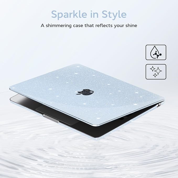 B BELK Compatible with MacBook Air 13 inch Case M5 2026 2025-2022 M4 M3 M2 A3449 A3240 A3113 A2681, Plastic Hard Shell+Keyboard Cover+Screen Protector for MacBook Air 13.6 inch Case, Sparkly Sky Blue