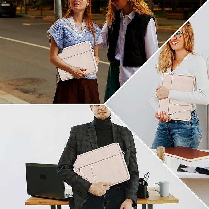 Laptop Case 14 inch, Slim Traveling Laptop Sleeve Cover with Zippered Pocket, Shockproof Protective Carrying Briefcase Computer Bag for 14" MacBook Air/Pro, HP, Dell, Lenovo, Acer, Light Pink