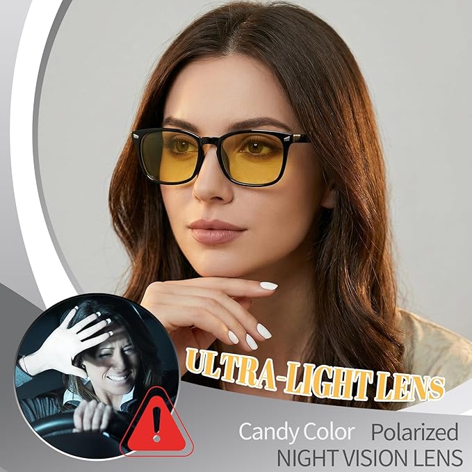 Polarized Sunglasses for Women Men, Night Driving Glasses Anti Glare Yellow Lens UV 400 for Day Night Use
