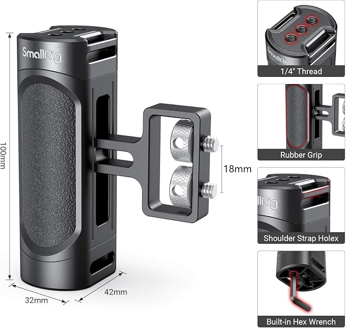 SMALLRIG Mini Side Handle Handgrip with Dual 1/4"-20 Screw Mount for Mirrorless Digital Camera DSLR Camera Small Camera Cage Built-in Wrench, Up and Down Adjustable - 2916 - Image 6