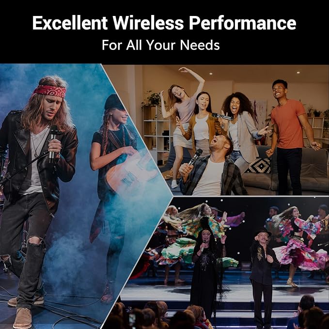 TONOR Wireless Microphones System, 4x5 Channel UHF Wireless Mic, 4 Handheld Adjustable Frequency Metal Cordless Dynamic Mic, Multiset Operation, 90 m Ideal for Karaoke Singing Wedding Church, Silver