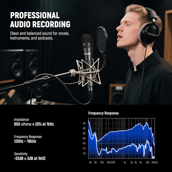 NEEWER NW-040 Cardioid Dynamic Microphone with XLR Cable, Rigid Metal Shell, Cleaning Cloth, Unidirectional Pickup Mic for Musical Instruments Voice Public Speech Podcast Singing PC Gaming Streaming