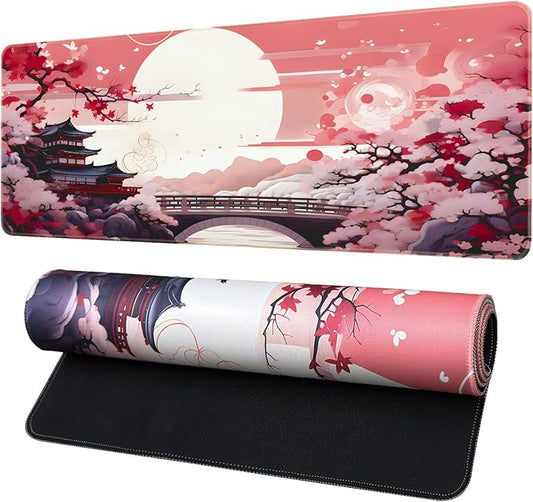 Japanese Large Gaming Mouse Pad 31.5 x 11.8 in Computer Mouse Pad Anime Gaming Mousepad, Expanded Architecture Cute Desk Pad with Nop-Slip Suitable for Home Office