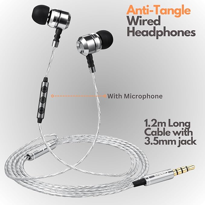 Sephia SP3060VC Wired Earbuds with Mic, in Ear Headphones with Deep Bass, Noise Isolating Earphones, 10mm Drivers, Tangle Free Cable, 3.5mm Jack