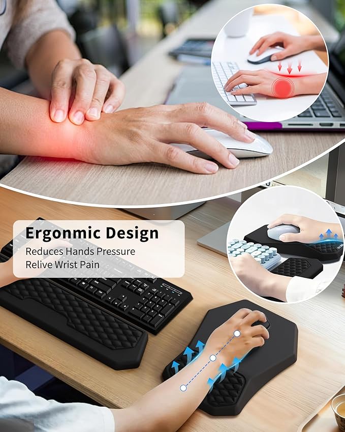 Ergonomic Mouse Pad Wrist Rest Support, Massage Design Surface for Carpal Tunnel Pain Relief, Memory Foam, Non-Slip PU Base for Computer Desk, Black