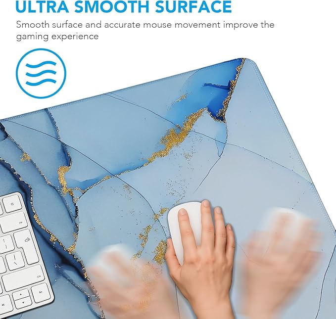 Gaming Mouse Pad, Large Pad with Non-Slip Rubber Base, Waterproof Mousepad with Stitched Edges, XXL Computer Long Keyboard Mouse Mat for Gamer, Office & Home, 31.5" x 15.7", Marble Blue