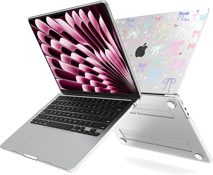 G JGOO Compatible with MacBook Air 13 inch Case 2026 2025-2022 M5 A3449 M4 A3240 M3 A3113 M2 A2681, Clear Hard Shell for MacBook Air 13.6 inch Case+Keyboard Cover+Screen Protector, Colorful Bows
