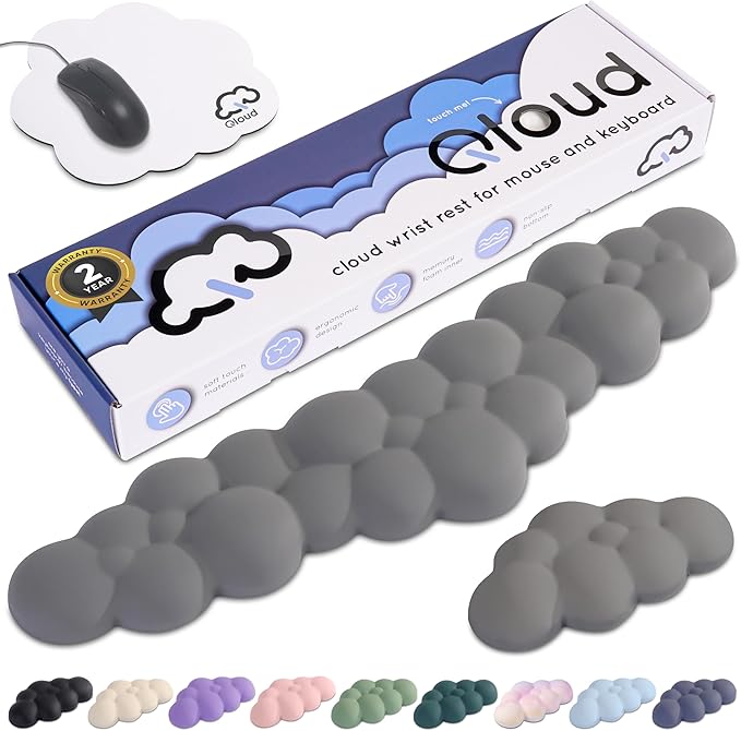 Create-ables Qloud Cloud Wrist Rest Keyboard Wrist Rest for Computer Keyboard Pad, Cloud Keyboard Wrist Rest, Wrist Pad for Keyboard, Memory Foam, Non Slip Base, Comes with Mouse Pad - Soft Gray