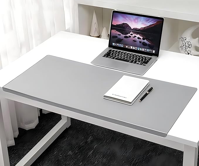 LINGXIYA Office Desk Pad, 100x50 cm, Grey, Faux Leather, Desk Pad, Desk Protection Mat, Waterproof, Non-Slip, Edge Protection