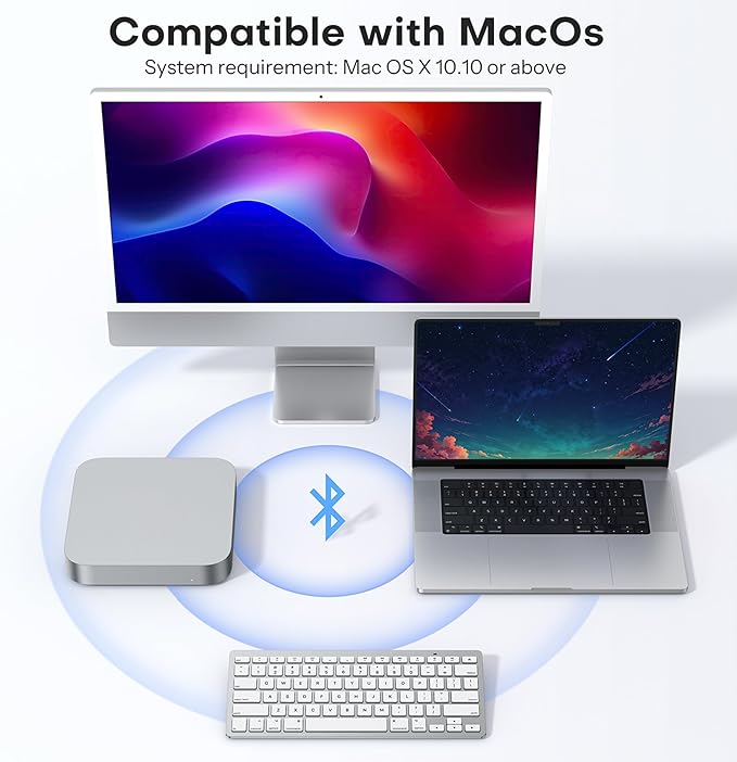 OMOTON Wireless Keyboard for Mac, Keyboard for Mac, Stable Bluetooth & Ultra-Slim Portable, Ergonomic Design, Compatible with MacBook Pro/Air/iMac, Silverwhite