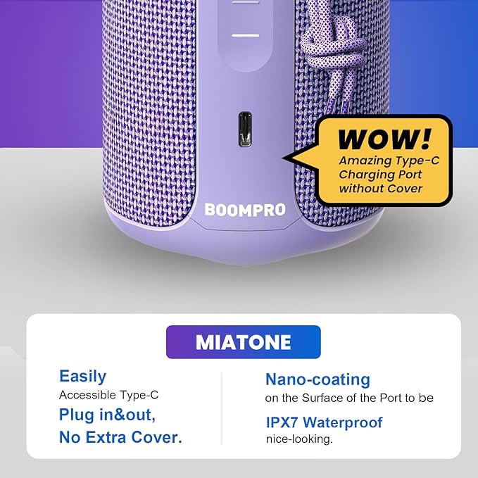 MIATONE Portable Bluetooth Speaker 36W Stereo Sound Bass Boost, 24H Playtime, Bluetooth 5.3 TWS Pairing Girl Friend Gifts for Woman Birthday Present (Purple)