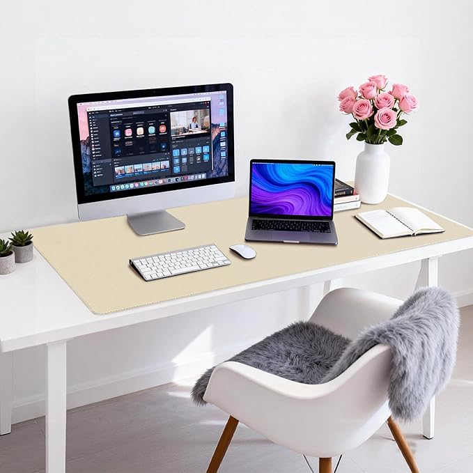 Leather Desk Pad Protector, Office Desk Mat, Large Mouse Pad, Non-Slip PU Leather Desk Blotter, Waterproof Computer Desk Writing Pad for Office and Home (Beige, 47.2" x 23.6")