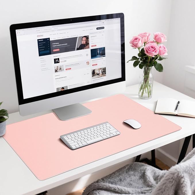 Leather Desk Pad Protector, Office Desk Mat, Large Mouse Pad, Non-Slip PU Leather Desk Blotter, Waterproof Computer Desk Writing Pad for Office and Home (Light Pink, 23.6" x 13.7")