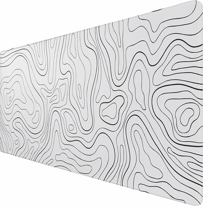 Gaming Mouse Pad, Large Pad with Non-Slip Rubber Base, Waterproof Mousepad with Stitched Edges, XXL Computer Long Keyboard Mouse Mat for Gamer, Office & Home, 31.5" x 15.7", White Black Lines