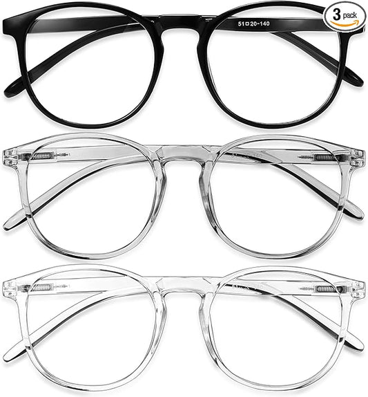 IBOANN Chic & Comfy Blue Light Glasses for Women - 3-Pack Round Frames, Screen-Ready Style with UV Protection Coating