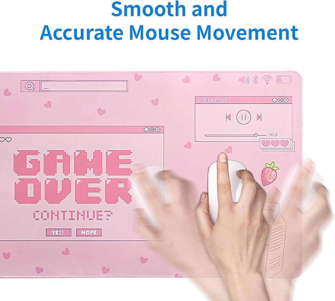 Pink Gaming Mouse Pad 27.6x11.8 Inch Pastel Game Over Large Mousepad Kawaii Office Decor for Women Non-Slip Rubber Base Stitched Edges Keyboard Mouse Mat Desk Pad for Office Home and Game