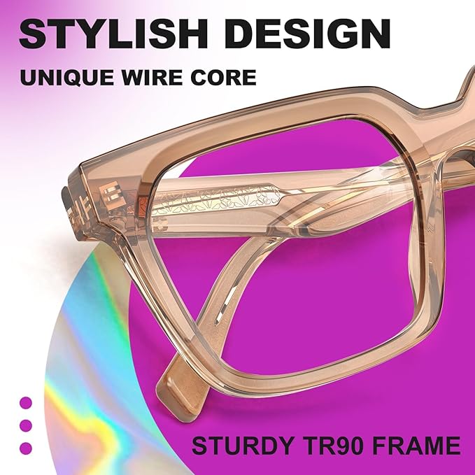 VISOONE Rectangle TR90 Blue Light Blocking Glasses Computer Eyewear with Preppy Look for Women and Men Cougar