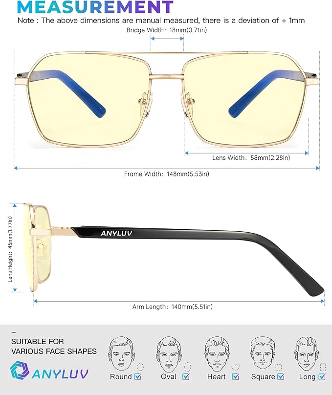 ANYLUV Blue Light Glasses Men/Women, Blue Light Blocking Glasses, Computer Screen Blocker Eyes Protection Glasses