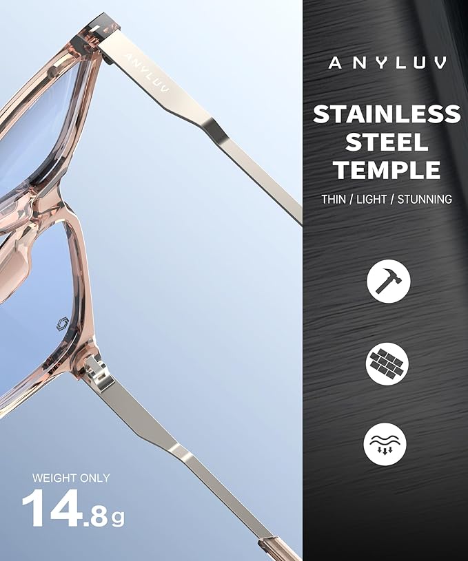 ANYLUV Blue Light Glasses for Men, Lightweight Computer Gaming Glasses, Stylish Anti Eyestrain Blue Light Blocking Men