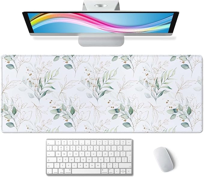 Eucalyptus Leaves Desk Pad Mouse Pad,Large Gaming Mouse Mat with Stitched Edges,Non-Slip Waterproof Rubber Base Mous Mat for Office Computer Keyboard Laptop Home(31.5X11.8 in)