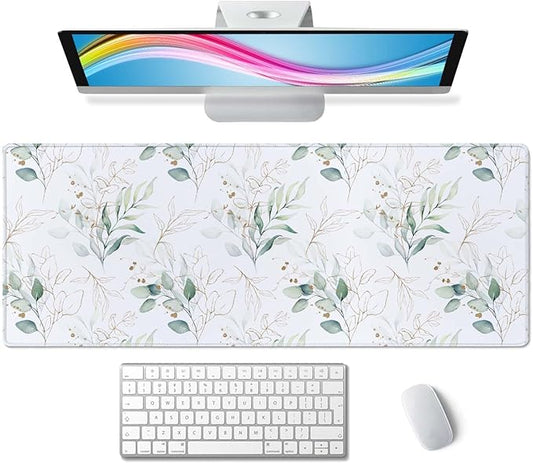 Eucalyptus Leaves Desk Pad Mouse Pad,Large Gaming Mouse Mat with Stitched Edges,Non-Slip Waterproof Rubber Base Mous Mat for Office Computer Keyboard Laptop Home(31.5X11.8 in)