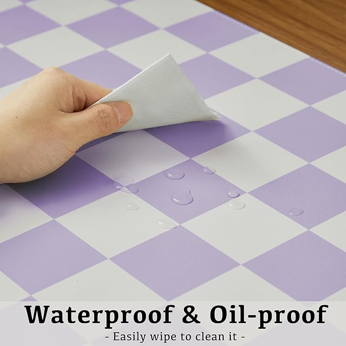 Checkered Desk Mat, 31.5" x 15.7" Large Cute Purple Aesthetic Retro Girl Women Accessories, PU Leather Computer Laptop Mat Mouse Keyboard Pad, Desk Writing Makeup Mat for Vanity/Work/Home Decor