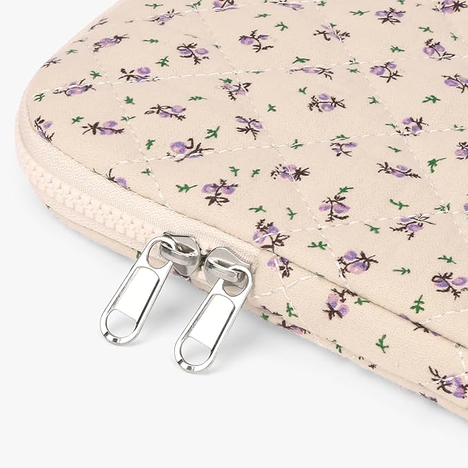 Puffy Laptop Sleeve Case Cute Computer Bag Flower Printed Quilted Laptop Carrying Cases Floral Pattern Protective Cover