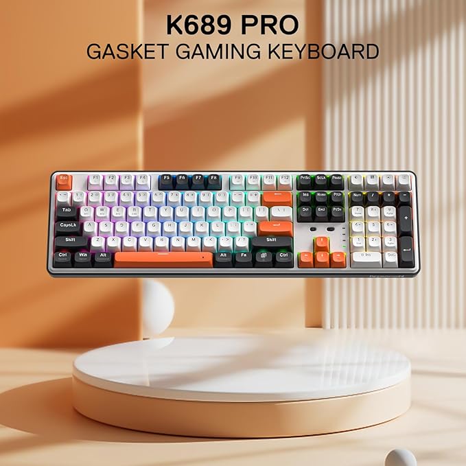 Redragon K689 PRO Wireless Gasket RGB Gaming Keyboard, 108 Keys Mechanical Keyboard w/Extra 4 Hotkeys, Upgraded Hot-swappable Socket, 3-Layer Noise Dampening, Round PBT Keycaps, Custom Linear Switch