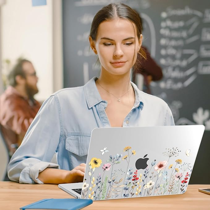 G JGOO Compatible with MacBook Air 13 inch Case 2026 2025-2022 M5 A3449 M4 A3240 M3 A3113 M2 A2681, Clear Hard Shell for MacBook Air 13.6 inch Case + Keyboard Cover + Screen Protector, Garden Flower