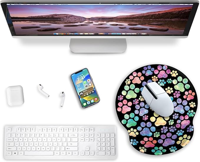 Ergonomic Mouse Pad with Wrist Support, Mouse Pad with Wrist Rest, Gaming Mousepad with Non-Slip Pain Relief PU Base, Cute Dog Paw Mouse Pad for Desk Accessories Office Supplies Decor