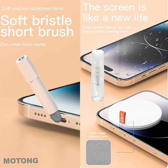 MOTONG Cellphone Cleaning Kit, Laptop Cleaning Kit,20 in 1 Mutifunctional Cleaner Tools Kits for AirPods Camera PC (White) - Image 4