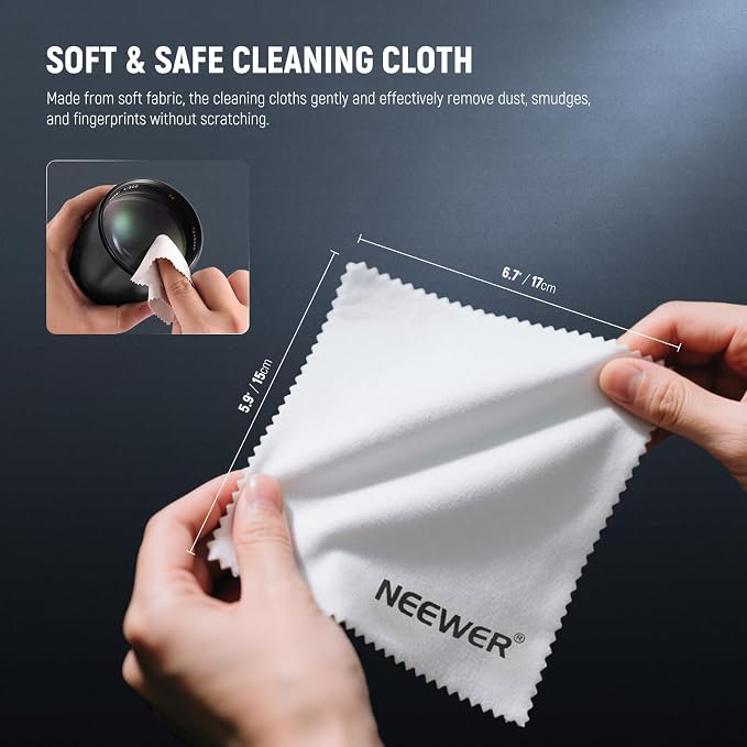 NEEWER 16 in 1 Camera Lens Cleaning Kit, 1x Brush + 1x Air Blower + 1x Cleaning Swab for 24mm Full Frame Sensor + 1x Cleaner Spray + 2X Cloth + 10x Wet Lens Wipe, HM-44 - Image 5