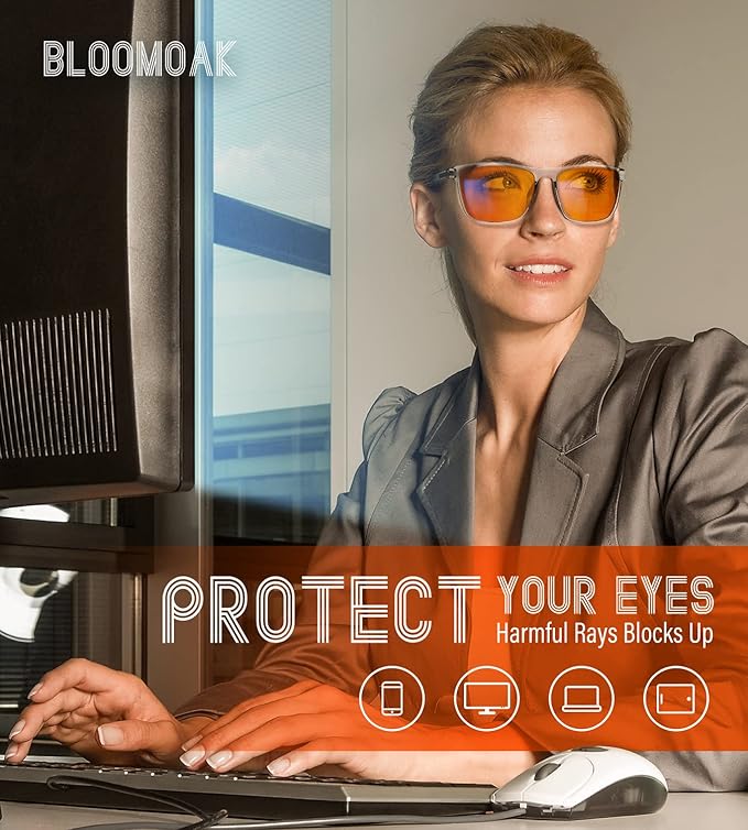 Bloomoak 100% Red Lens Blue Green Light Blocking Glasses- Dual AR Coatings Sleep Glasses Before Bed - Anti Glare, Fatigue