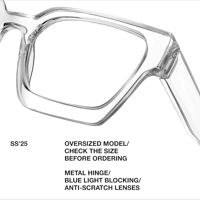 livho Oversized Eyewear Frame for Woman and Men - Rectangle Fashion Glasses for Computer, Chic Preppy Frame
