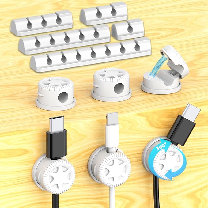 11PCS Cable Management Cord Holder Organizer, Magnetic Cable Clips Adhesive Wire Keeper, Under Desk for Bedside Nightstand Table Desktop USB Wall Car Office Workspace Accessories (White) by Unknown